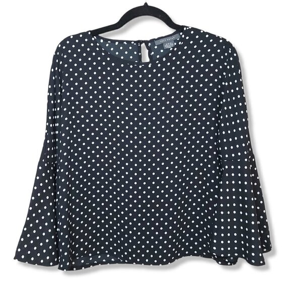 SUZY Shier Black & White Polkadot Boxy Bellsleeve Blouse - Picture 2 of 7